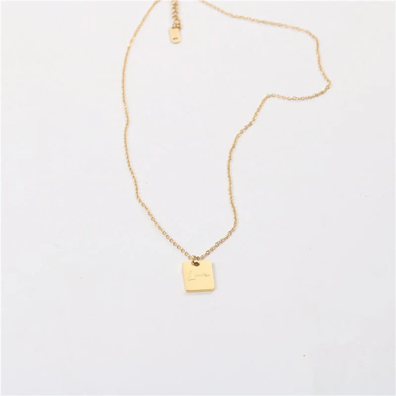 Trendy Gold-Filled Rectangle Necklace with Love Letter Pendant