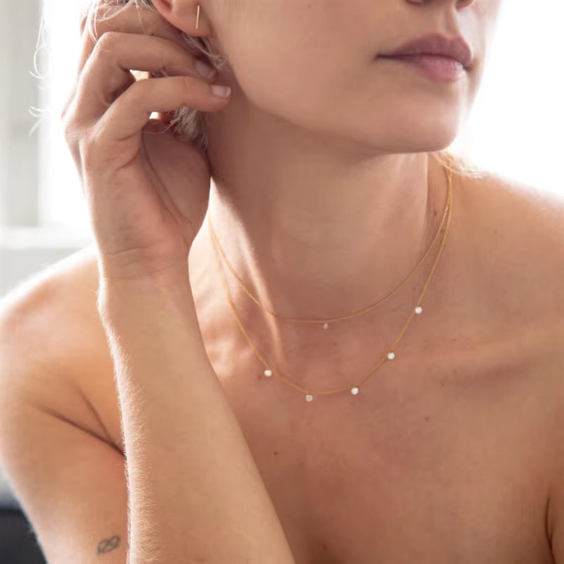 Real 14K Gold Filled Zircon Necklace Dainty Gold Choker Handmade Pendants Tarnish Resistant Necklace Boho Jewelry for Women