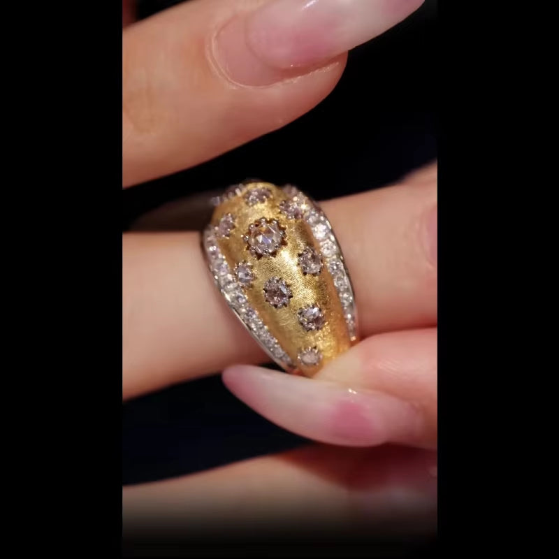 Bellux 925 Silver Synthetic Zircon Golden Brushed Diamond Star Temperament Rings for Women