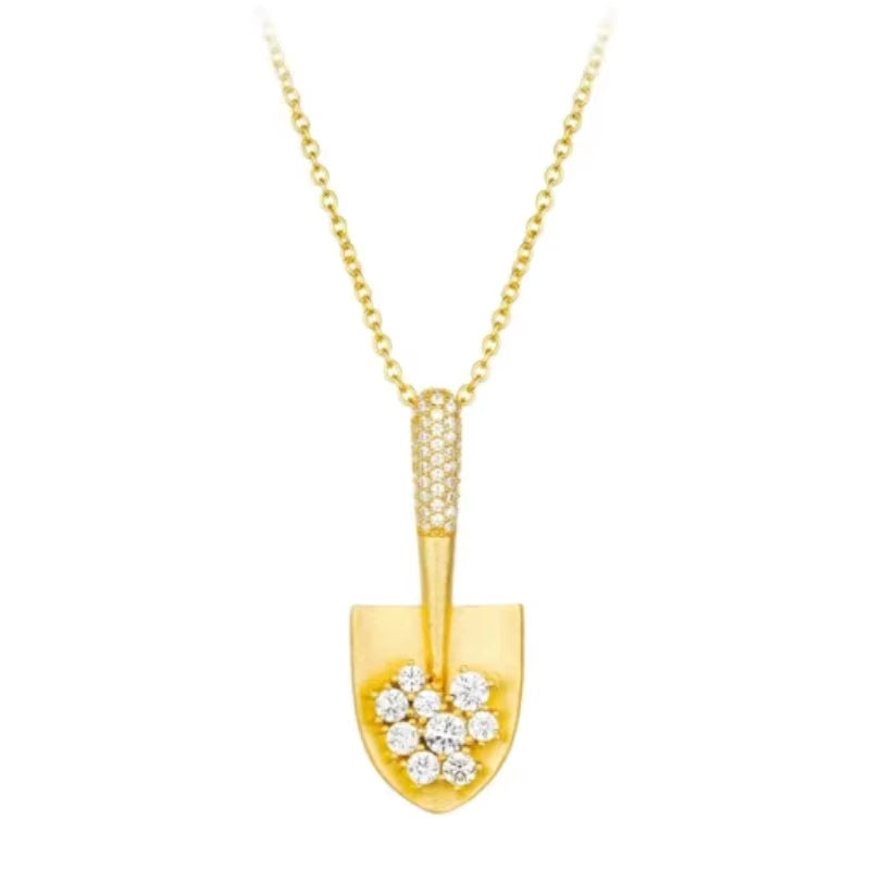 Bellux Pendant 925 Silver Synthetic Zircon Gold and Silver Colors Inlay Diamond Shovel Unique Design Necklace