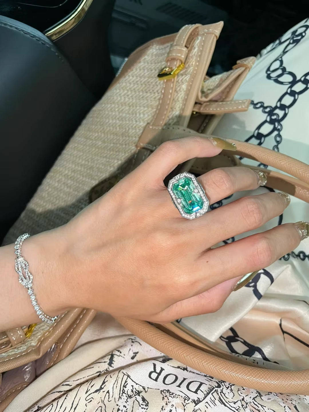 Bellux S925 Silver Gold-Plated Synthetic Gem Paraiba Square Large Carat Diamond Ring Fine Jewelry Style