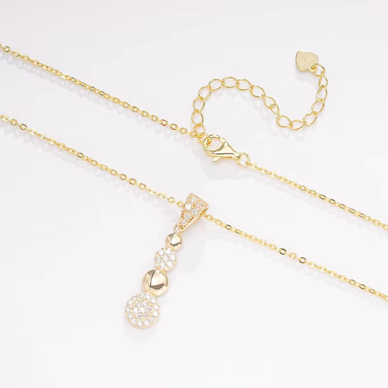 Popular Luxury Cubic Zirconia CZ 14K Solid Yellow Gold Drop Pendant Necklace for Women with 925 Silver Chain for Gift
