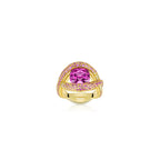 BELLUX 925 Silver Synthetic Zircon Ring Angel'S Eye Pink Square Candy Full Diamond Wave Pattern Light Luxury Ring