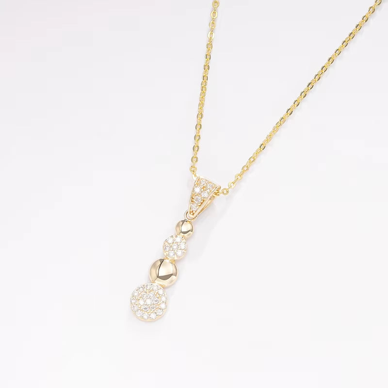 Popular Luxury Cubic Zirconia CZ 14K Solid Yellow Gold Drop Pendant Necklace for Women with 925 Silver Chain for Gift