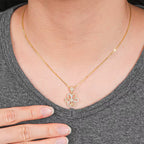 Au585 Cubic Zircon CZ 14K Solid Gold Diamond Flower Pendant Necklace for Women with 925 Sterling Silver Chain for Gift