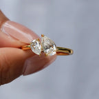 Luxury 100% Real 18K Gold Women'S Diamond Ring Mosan Diamond Double Diamond Ring Square Water Drop Wedding Ring