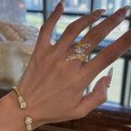 BELLUX 925 Sterling Silver Plated Gold Ring with Synthetic Zircon Gemstones Exquisite Leaf Branch Design Ring