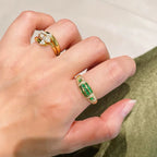 BELLUX Fashion New Arrival 925 Silver Gold Plated Synthetic Zircon Emerald Full Diamond Vintage Ring