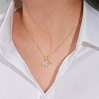 14K Solid Gold Cubic Zircon CZ Charms Necklace Animal Good Luck Elephant Pendant for Women with 925 Silver Link Chain