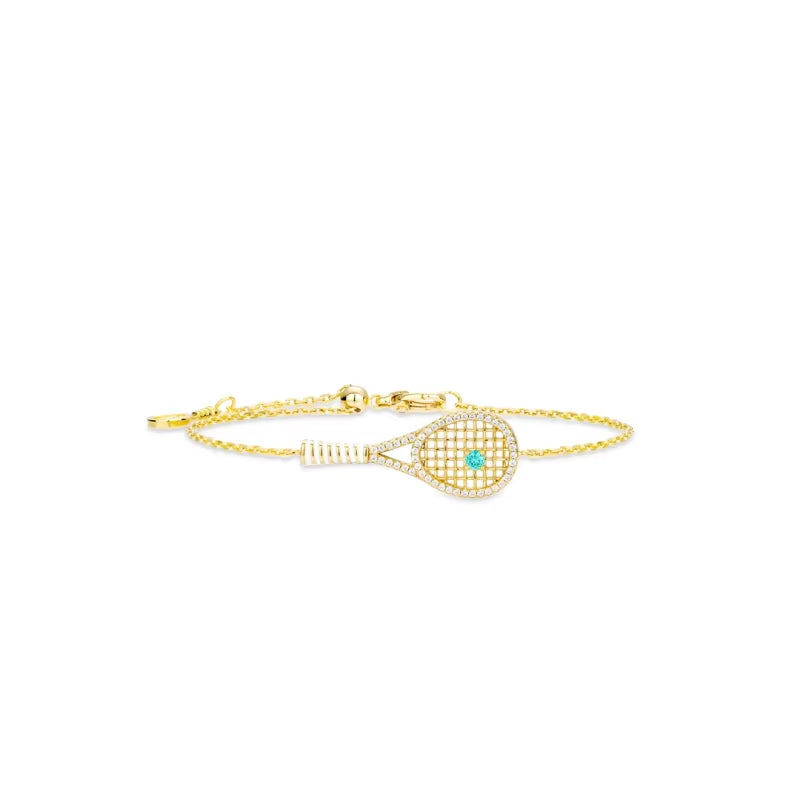 Bellux 925 Silver Synthetic Zircon Bracelet Gold Hollow Tennis Racket Unique Cute Bangle