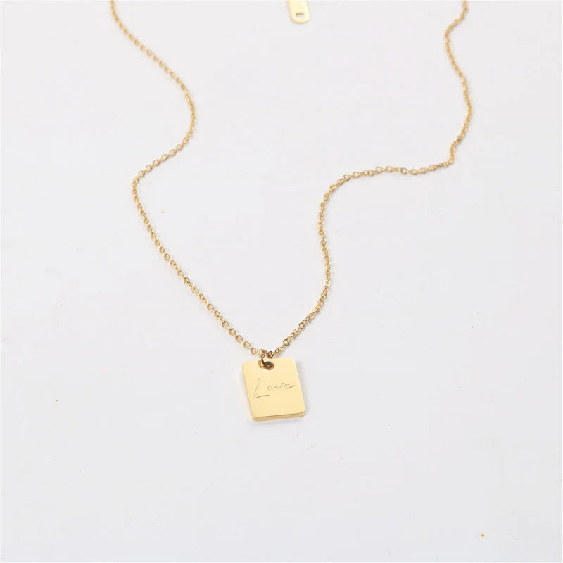 Trendy Gold-Filled Rectangle Necklace with Love Letter Pendant