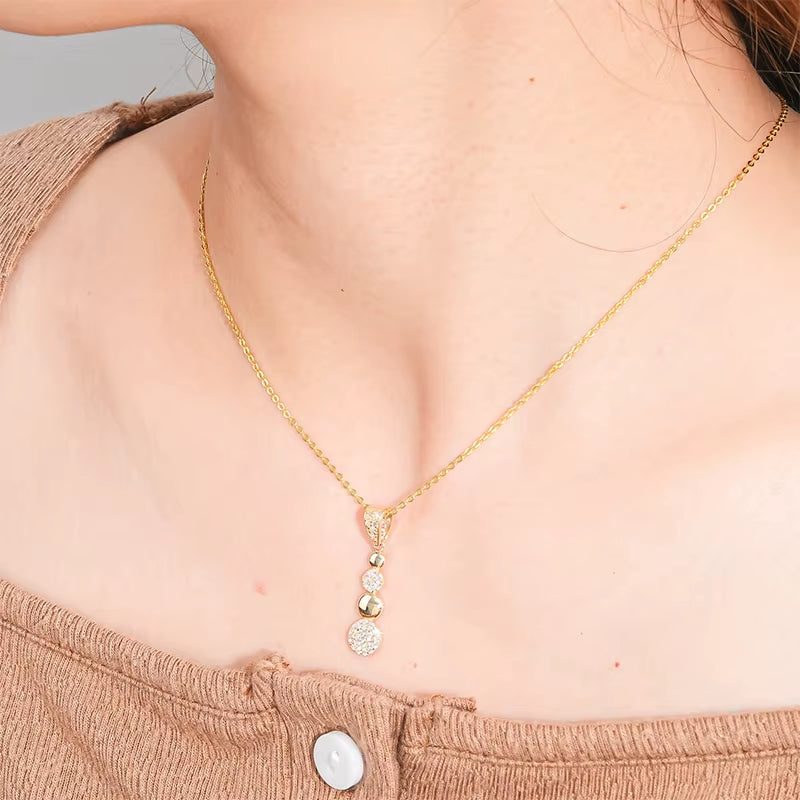Popular Luxury Cubic Zirconia CZ 14K Solid Yellow Gold Drop Pendant Necklace for Women with 925 Silver Chain for Gift