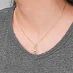 Au585 Cubic Zircon CZ 14K Solid Gold Diamond Flower Pendant Necklace for Women with 925 Sterling Silver Chain for Gift