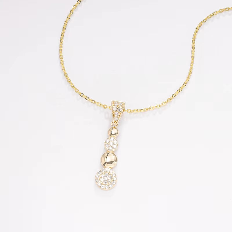 Popular Luxury Cubic Zirconia CZ 14K Solid Yellow Gold Drop Pendant Necklace for Women with 925 Silver Chain for Gift