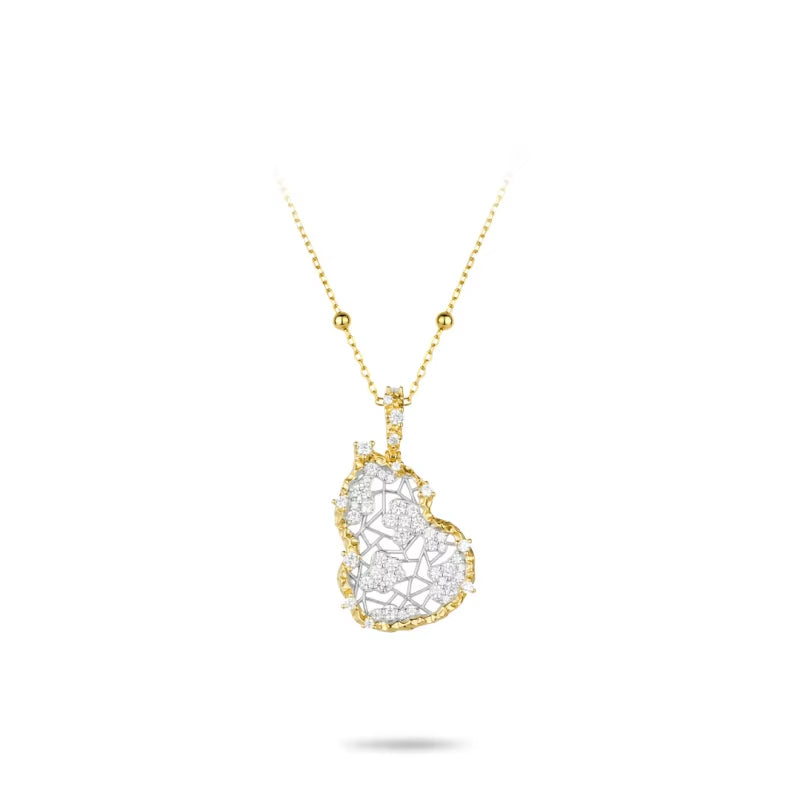 Bellux Pendant 925 Silver Gold-Plated Synthetic Zircon Gold Carved Pattern Full Diamond Hollow Gourd Women'S Necklace