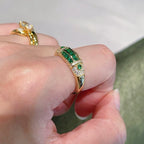 BELLUX Fashion New Arrival 925 Silver Gold Plated Synthetic Zircon Emerald Full Diamond Vintage Ring