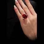 Bellux 925 Silver Gold Plated Synthetic Zircon Ruby Oval Pigeon Egg Luxury Full Diamond Ring