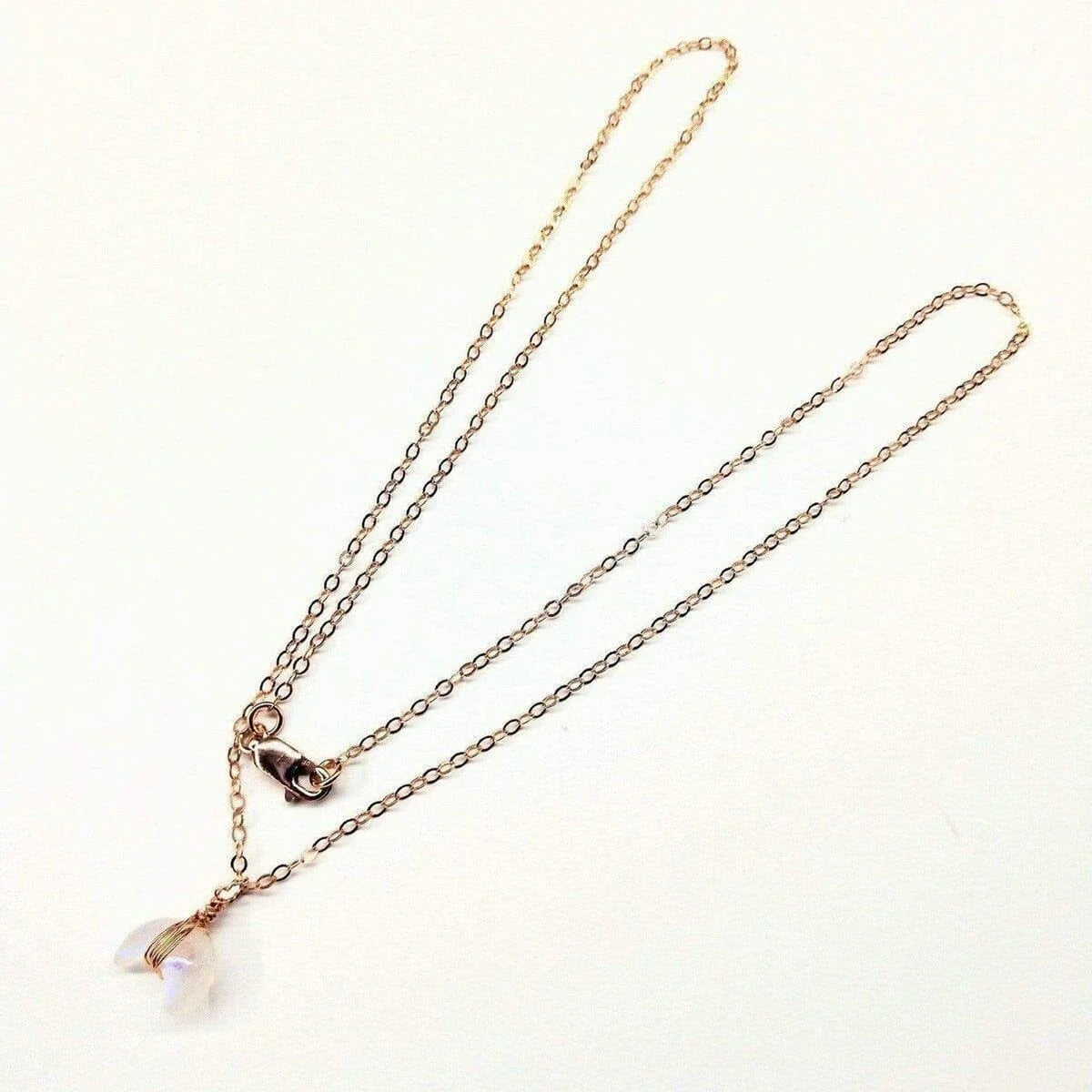 Rose Gold Wire Wrapped Crescent Moonstone Necklace