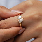 Luxury 100% Real 18K Gold Women'S Diamond Ring Mosan Diamond Double Diamond Ring Square Water Drop Wedding Ring