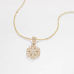 Custom Real 14K Solid Gold Snowflake Pendant Classic Women'S Jewelry Cubic Zircon Wedding Necklace Link Chain