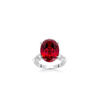 Bellux 925 Silver Gold Plated Synthetic Zircon Ruby Oval Pigeon Egg Luxury Full Diamond Ring