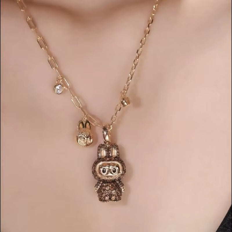 BELLUX New Design Pendant Chain 925 Silver Synthetic Zircon Chestnut Brown Rabbit Full Diamond Fashion Necklace