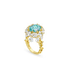 Bellux 925 Sterling Silver Plated 18K Gold Synthetic Zircon Blue Green Paraíba Gemstone Fine Jewelry Tassel Ring