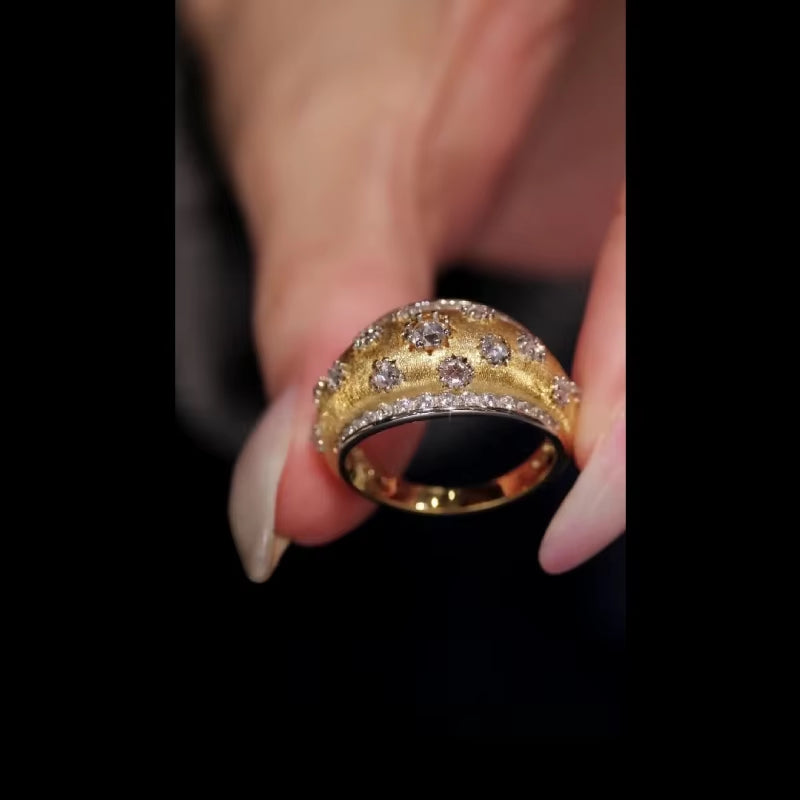 Bellux 925 Silver Synthetic Zircon Golden Brushed Diamond Star Temperament Rings for Women