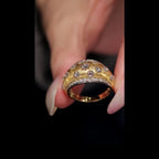 Bellux 925 Silver Synthetic Zircon Golden Brushed Diamond Star Temperament Rings for Women