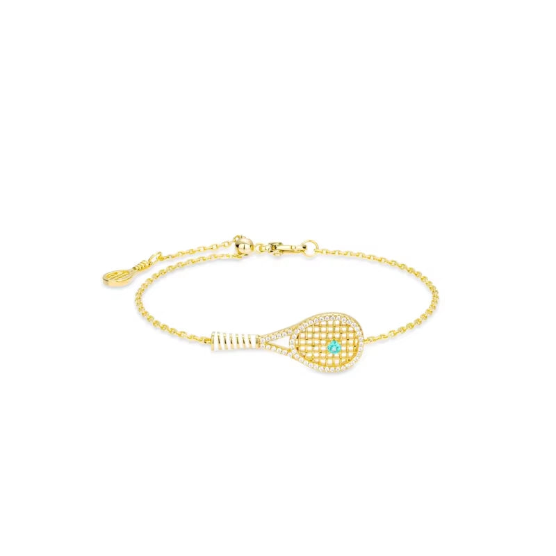 Bellux 925 Silver Synthetic Zircon Bracelet Gold Hollow Tennis Racket Unique Cute Bangle