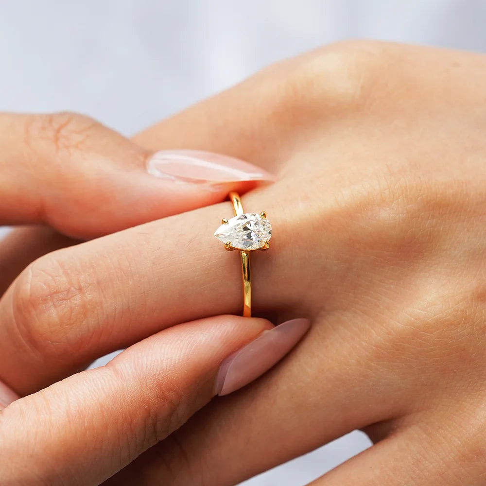 Luxury 100% Real 18K Gold Women'S Moissanite Diamond Ring 1 Karat Drop Diamond Ring Wedding Ring