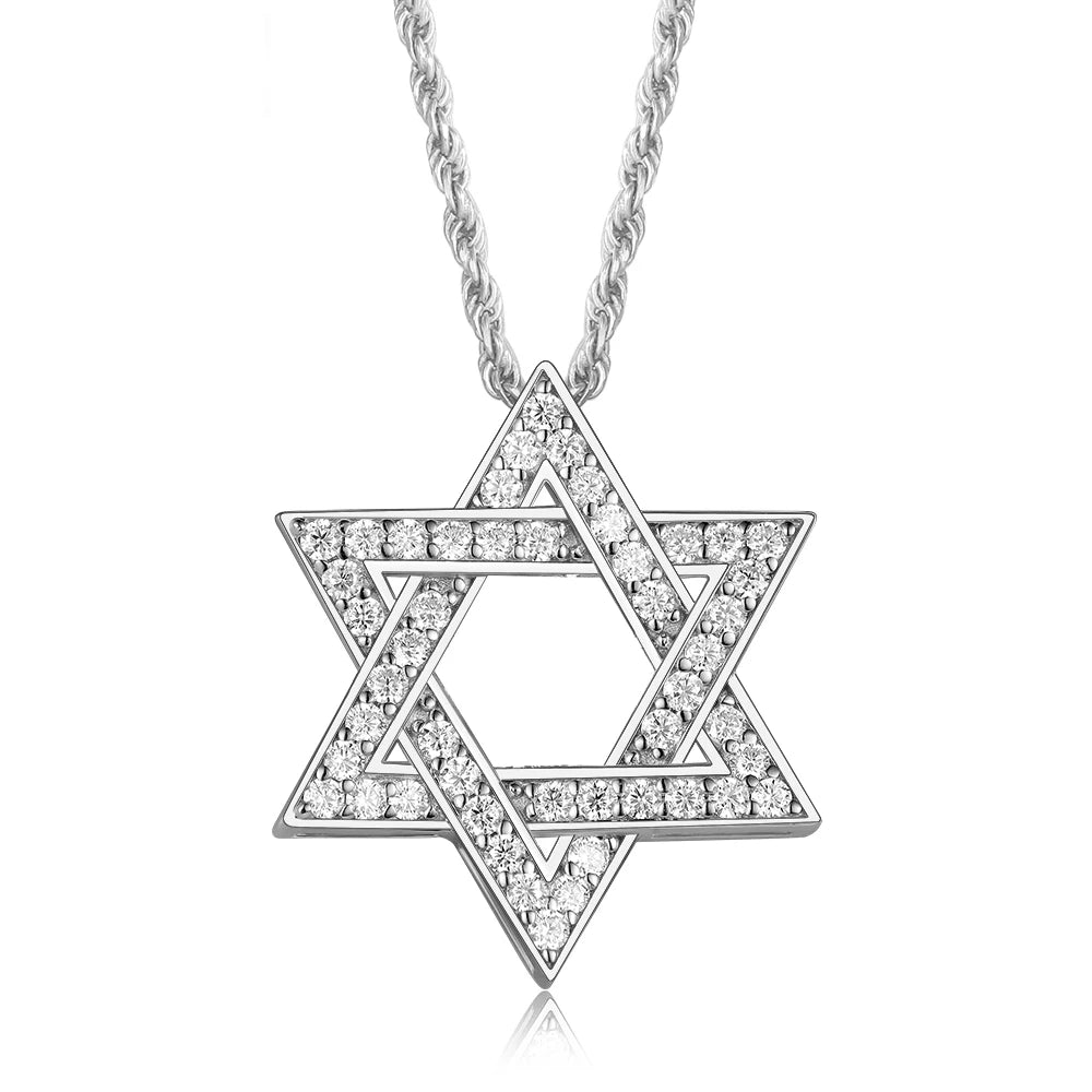 925 Silver D/VVS1 Moissanite Star Pendant Necklace Cross Star of David for Men Women Lucky Amulet Chain Neck Jewelry