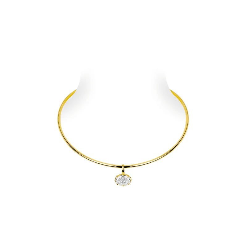 Bellux Pendant 925 Silver Plated 18K Gold Synthetic Zircon Gold Necklace White Diamond Pigeon Egg Choker