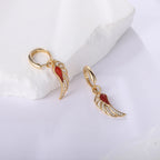 Red Agate Pendent Hoop Earrings for Women Bohemia Sparkling Moissanite Angel Wing Design Hoops Fine Jewelry 18K Gold Plated
