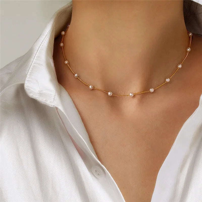 Luna Pearl + Gold Chain Choker