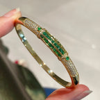 BELLUX New Arrival 925 Silver Gold Plated Synthetic Zircon Bangle Emerald Full Diamond Vintage Bracelet