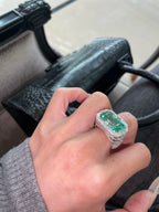 Bellux S925 Silver Gold-Plated Synthetic Gem Paraiba Square Large Carat Diamond Ring Fine Jewelry Style