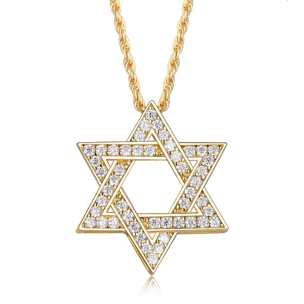 925 Silver D/VVS1 Moissanite Star Pendant Necklace Cross Star of David for Men Women Lucky Amulet Chain Neck Jewelry