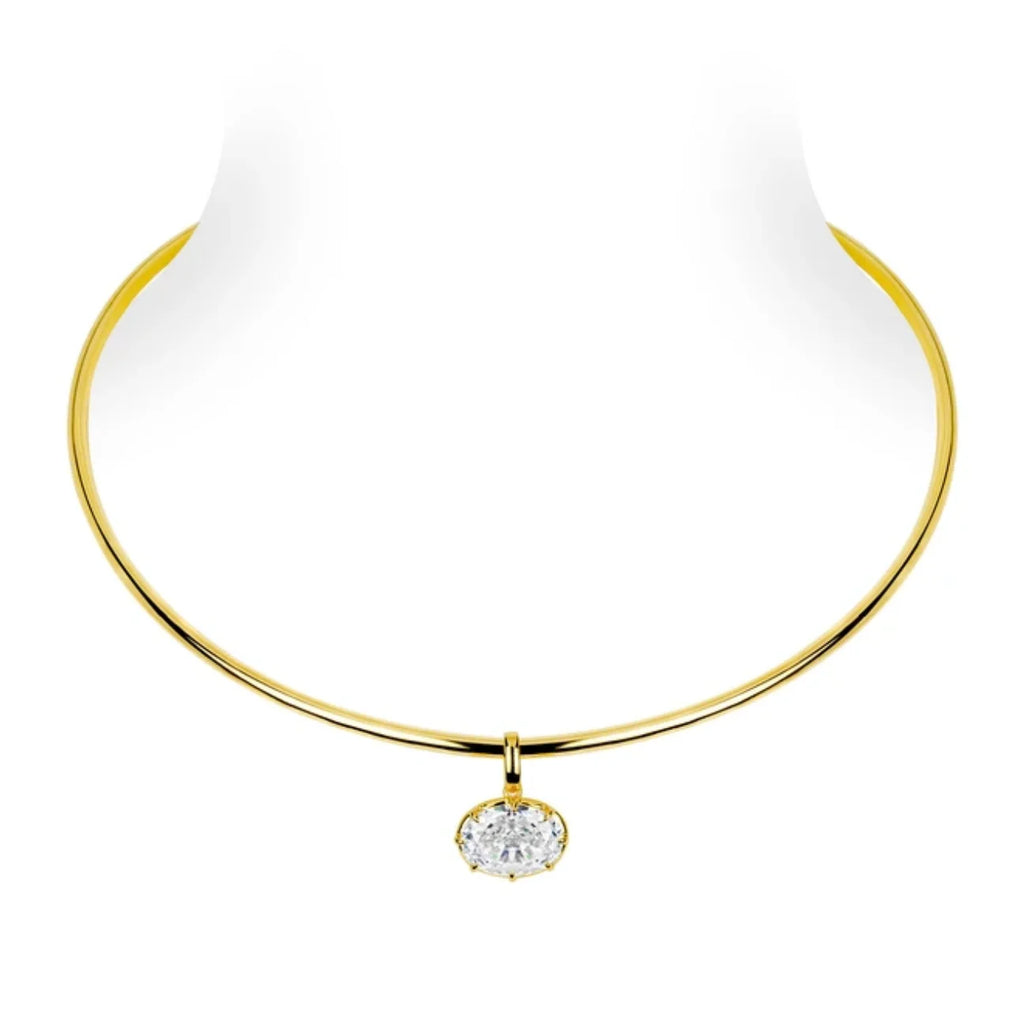 Bellux Pendant 925 Silver Plated 18K Gold Synthetic Zircon Gold Necklace White Diamond Pigeon Egg Choker