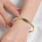 BELLUX New Arrival 925 Silver Gold Plated Synthetic Zircon Bangle Emerald Full Diamond Vintage Bracelet