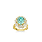 Bellux 925 Sterling Silver Plated 18K Gold Synthetic Zircon Blue Green Paraíba Gemstone Fine Jewelry Tassel Ring