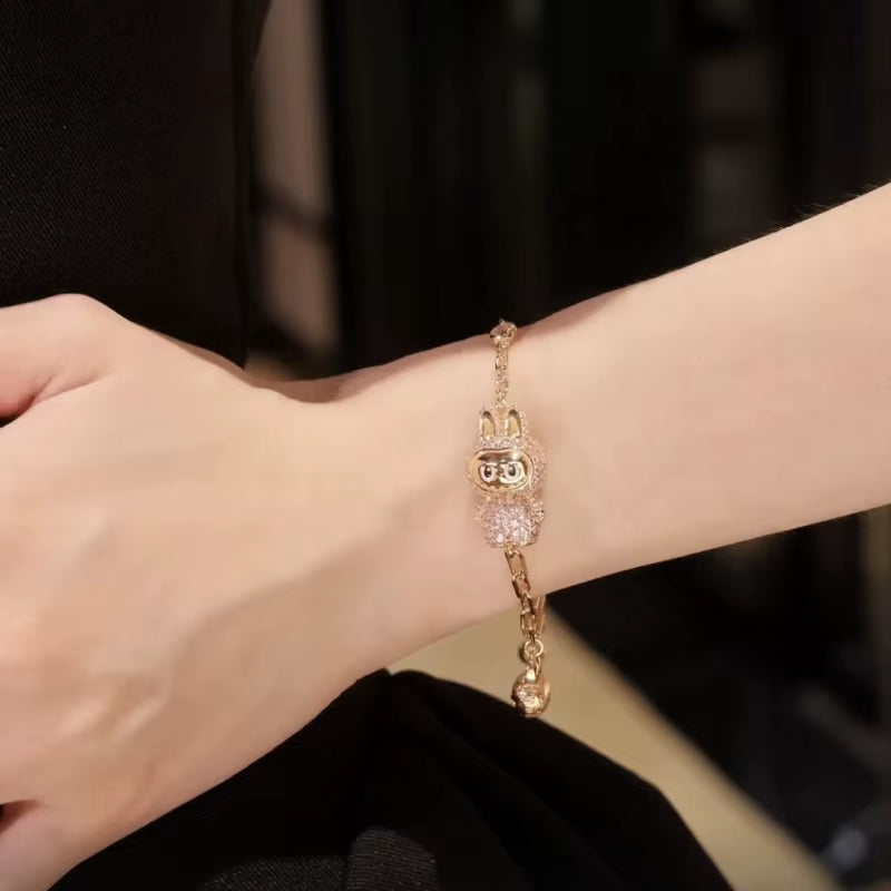 BELLUX New Design Chain 925 Silver Synthetic Zircon Strawberry Pink Rabbit Full Diamond Fashion Bracelet