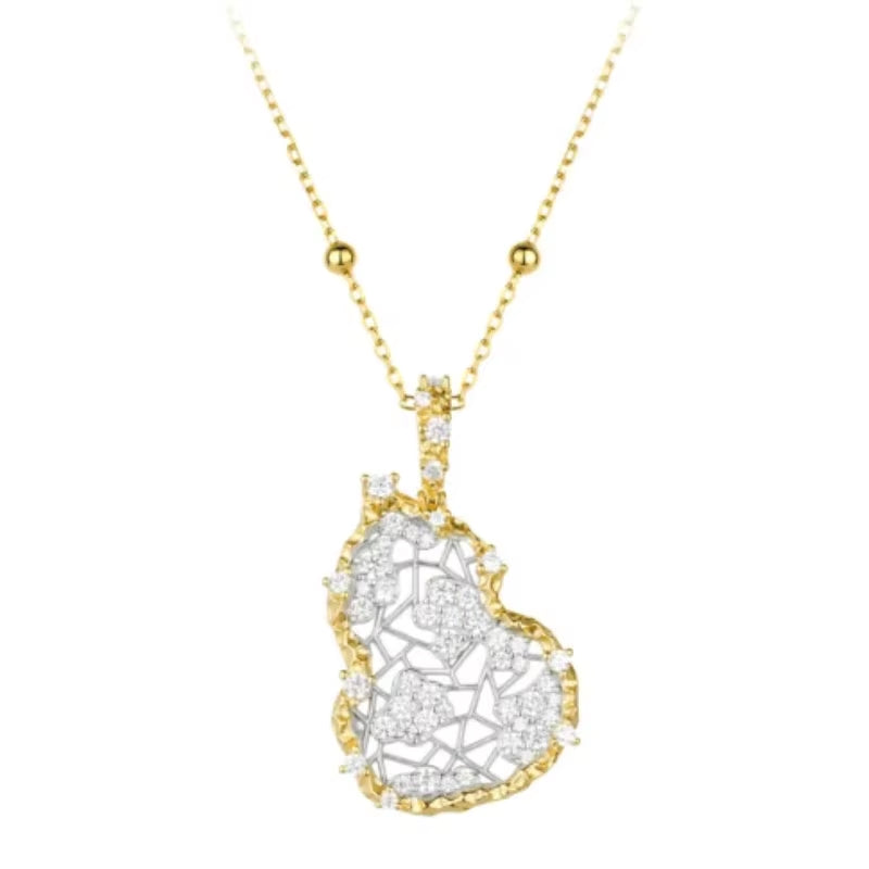 Bellux Pendant 925 Silver Gold-Plated Synthetic Zircon Gold Carved Pattern Full Diamond Hollow Gourd Women'S Necklace