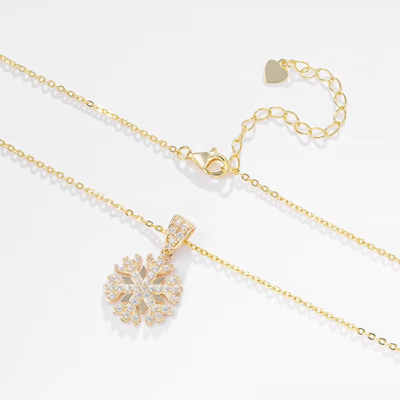 Custom Real 14K Solid Gold Snowflake Pendant Classic Women'S Jewelry Cubic Zircon Wedding Necklace Link Chain