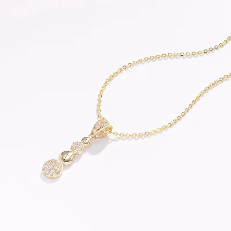 Popular Luxury Cubic Zirconia CZ 14K Solid Yellow Gold Drop Pendant Necklace for Women with 925 Silver Chain for Gift