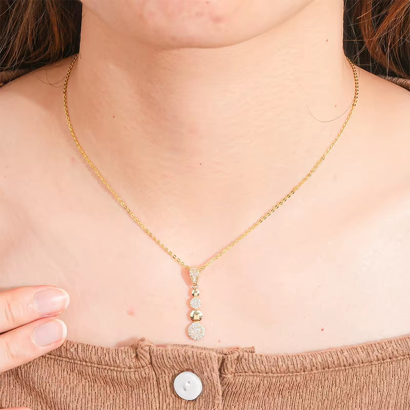 Popular Luxury Cubic Zirconia CZ 14K Solid Yellow Gold Drop Pendant Necklace for Women with 925 Silver Chain for Gift
