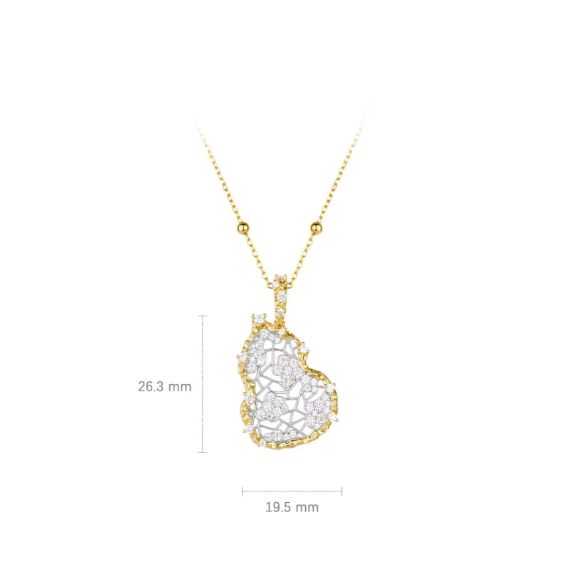 Bellux Pendant 925 Silver Gold-Plated Synthetic Zircon Gold Carved Pattern Full Diamond Hollow Gourd Women'S Necklace