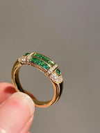 BELLUX Fashion New Arrival 925 Silver Gold Plated Synthetic Zircon Emerald Full Diamond Vintage Ring