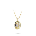 BELLUX Pendant Chain 925 Silver Gold-Plated Synthetic Zircon Oval Sapphire Sunflower Mirror Necklace