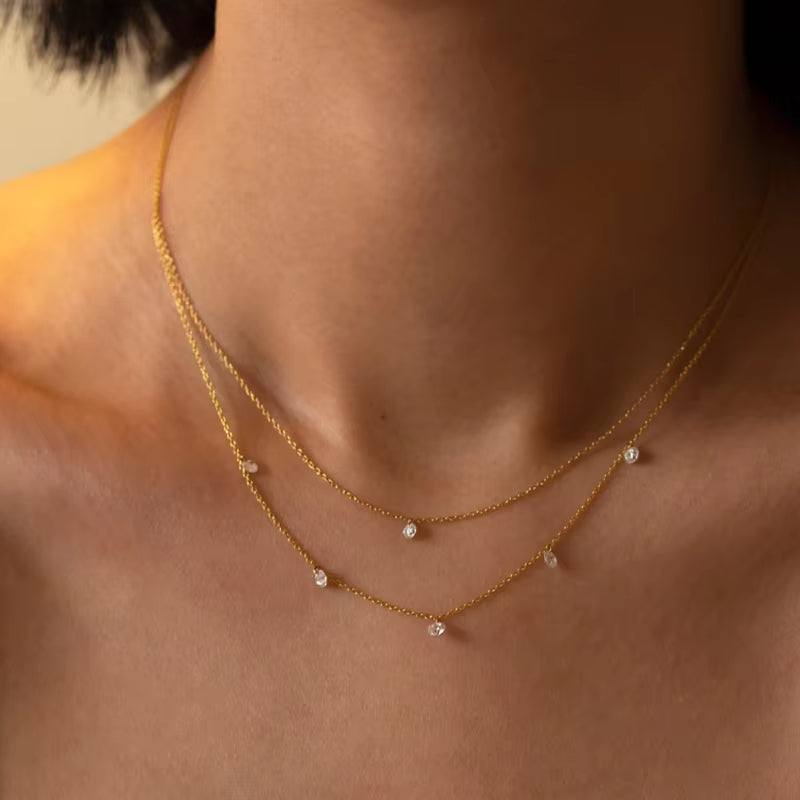 Real 14K Gold Filled Zircon Necklace Dainty Gold Choker Handmade Pendants Tarnish Resistant Necklace Boho Jewelry for Women